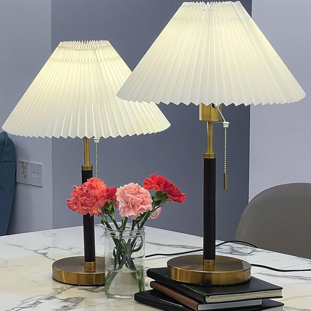 Vintage Pleated Table Lamp Set of 2, Bright 3-Color Temperature Nightstand Bedside Reading Lamp f... | Amazon (US)