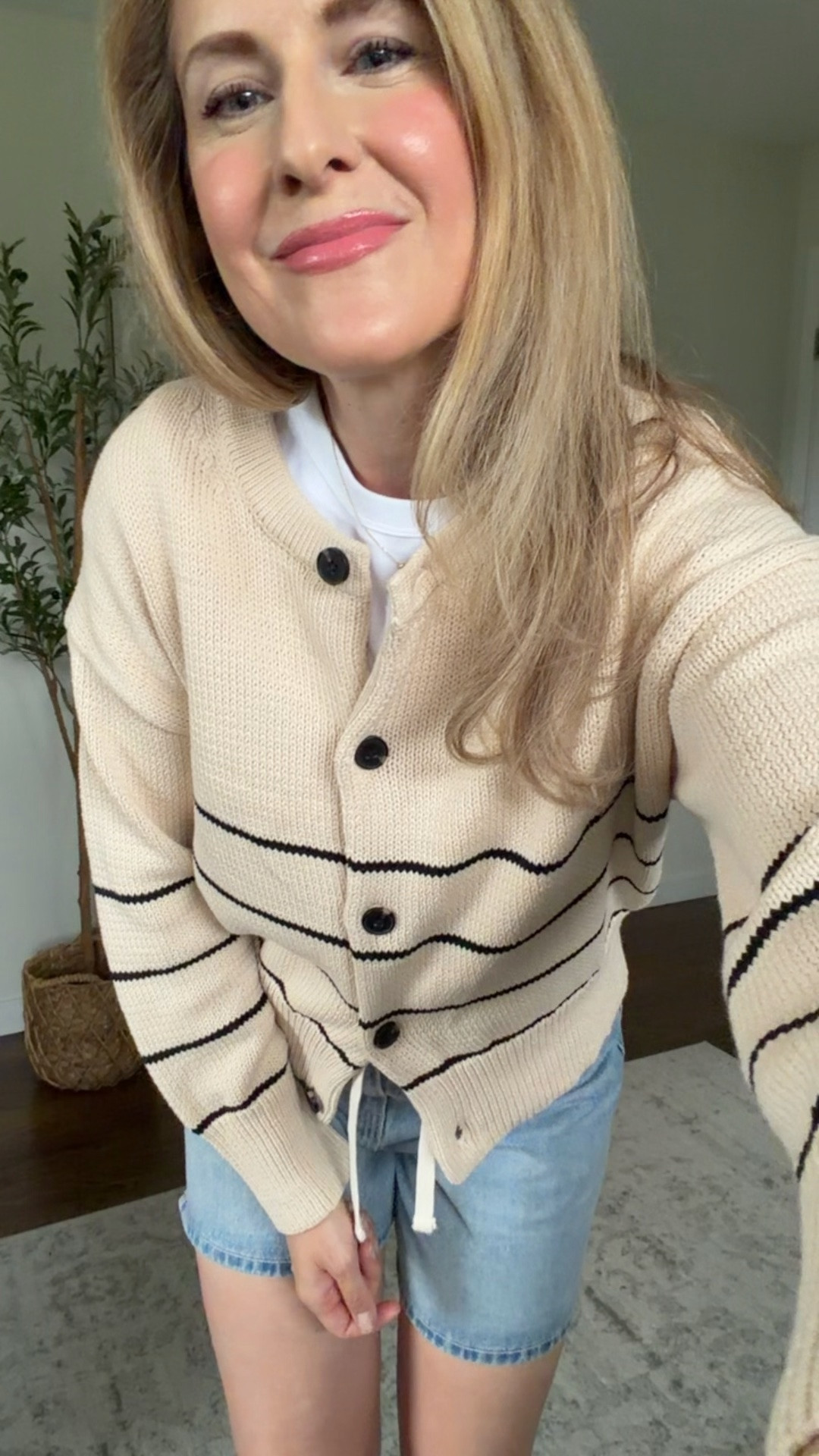 Classic stripe cardigans at Walmart, lightweight cotton to wear now and into early fall. I’m wearing a small. #walmartfashion