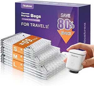 Nicetree 9-Pack Vacuum Storage Bags with Rechargeable Wireless Pump, 3 Sizes (20/24/28 Inch) Trav... | Amazon (US)