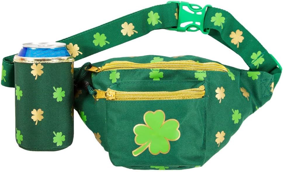 Tipsy Elves St Patrick’s Day Clover Fanny Pack with Drink Holder - Green Adjustable Belt Waist ... | Amazon (US)