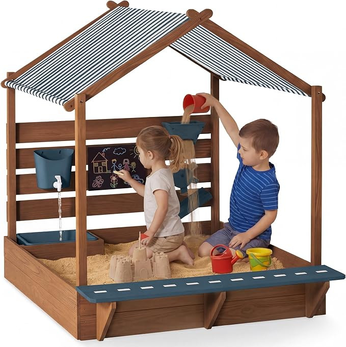 Best Choice Products Sandbox with Canopy, Extra Large Wooden Kids Sand Box, Water Table & Sink, C... | Amazon (US)