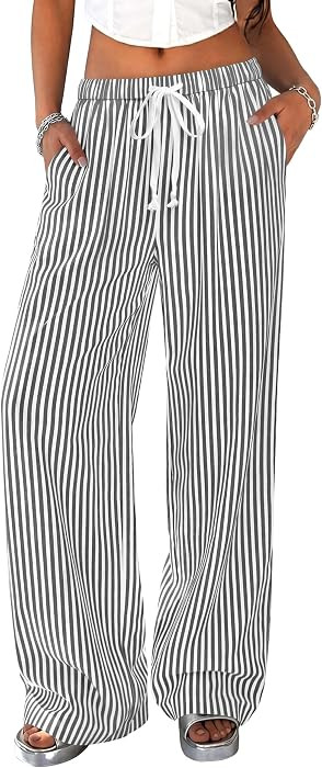 PRETTYGARDEN Women's Striped Wide Leg Pants 2026 Casual Palazzo with Pocket | Amazon (US)