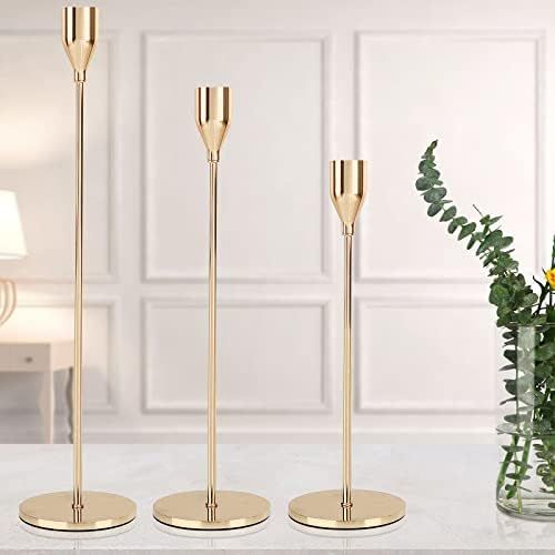 DEVI Gold Candlestick Holders 3pcs, Taper Candle Holders for Candlesticks, Gold Candle Holder Fal... | Amazon (US)