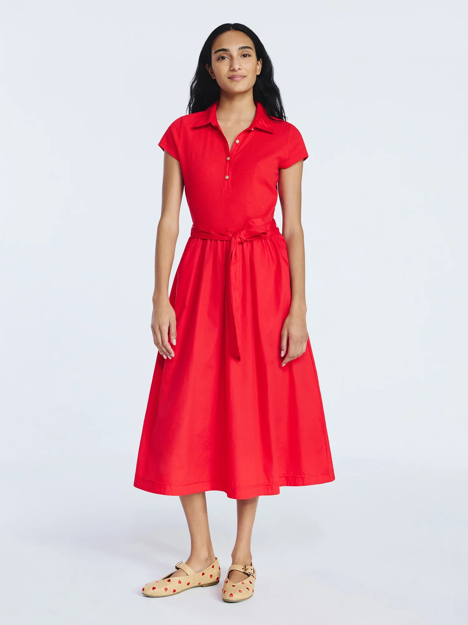 Free Assembly Women's and Women's Plus Belted Mixy Polo Midi Dress with Short Sleeves, Sizes XS-4... | Walmart (US)