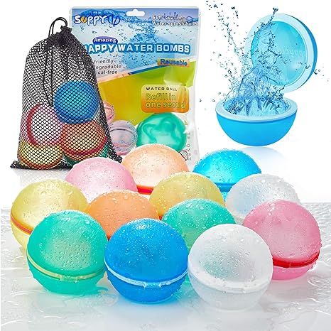 SOPPYCID Reusable Water Balloons-Quick Fill, 12pcs Latex-Free Silicone Refillable Magnetic Water ... | Amazon (US)
