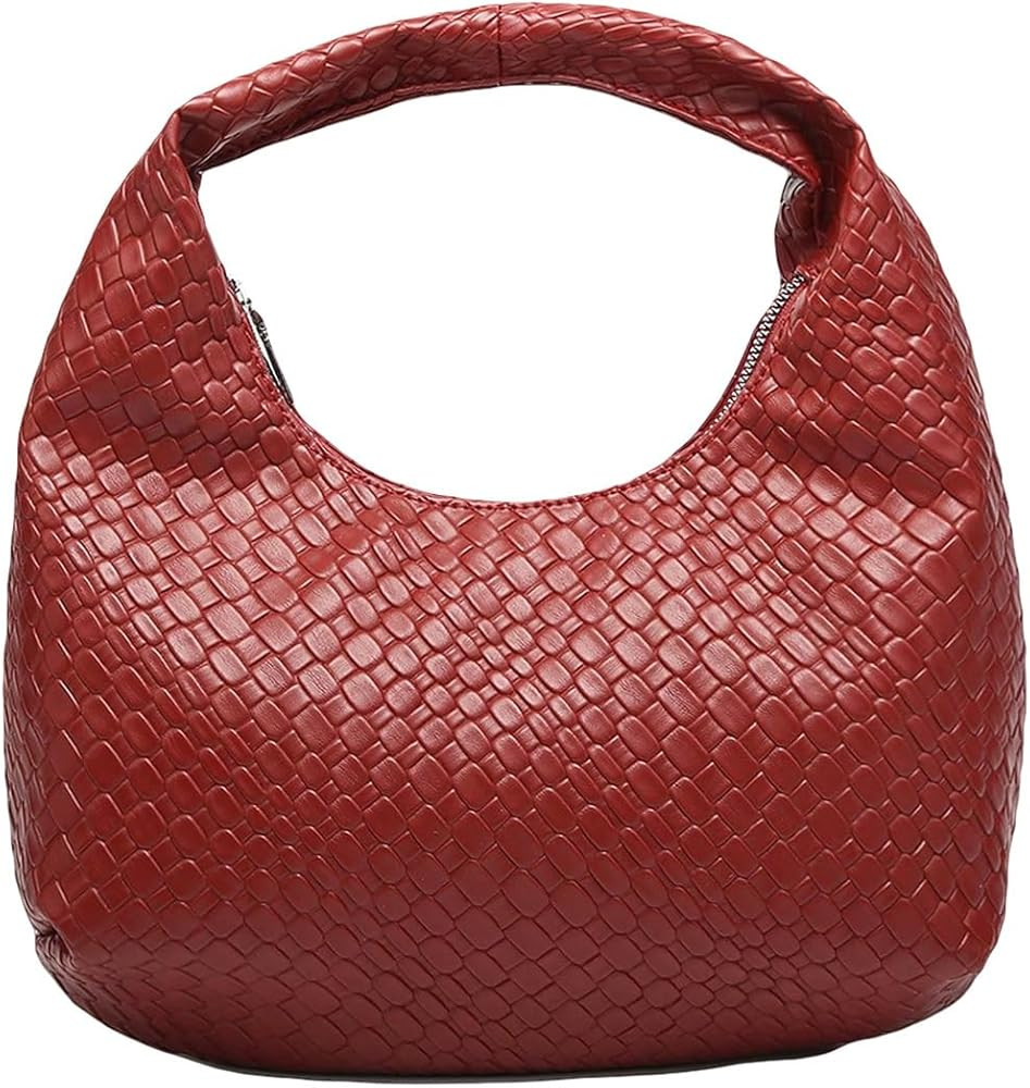 Verdusa Women's Leather Hobo Mini Handbag Clutch Purse Shoulder Bag Burgundy One-Size | Amazon (US)