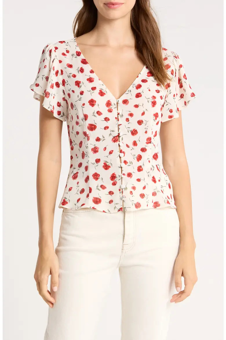 Reformation Ramona Floral Print V-Neck Top (Women) | Nordstrom | Nordstrom