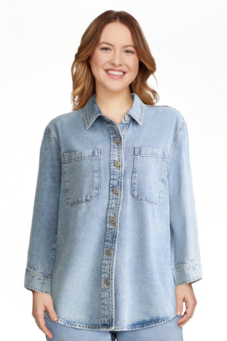 Time and Tru Women's Denim Overshirt with Long Sleeves, Sizes XS-XXXL | Walmart (US)