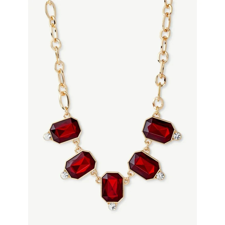 Sofia Jewelry by Sofia Vergara Women's Gold-Tone Red Stone Chain Frontal Necklace | Walmart (US)