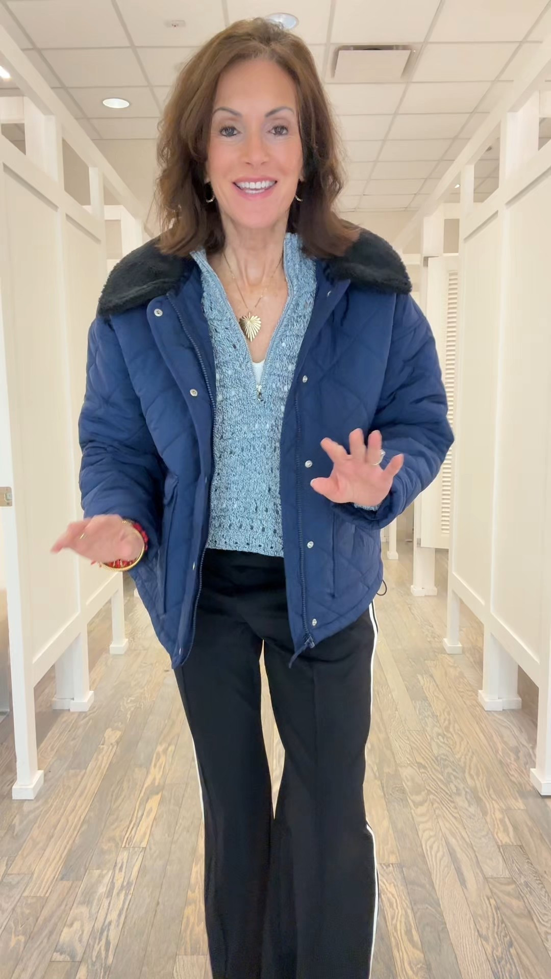 The track pants from loft aren’t online yet but check gone local store. I’ll link when they are available online. I linked similar. 

Jacket - M
Sweater - M
Pants - Medium 

#LTKTravel #LTKTall #LTKMidsize