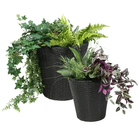 Sunnydaze Round Polyrattan Indoor Planter Set - Includes 14.5-Inch Diameter and 11.75-Inch Diamet... | Walmart (US)