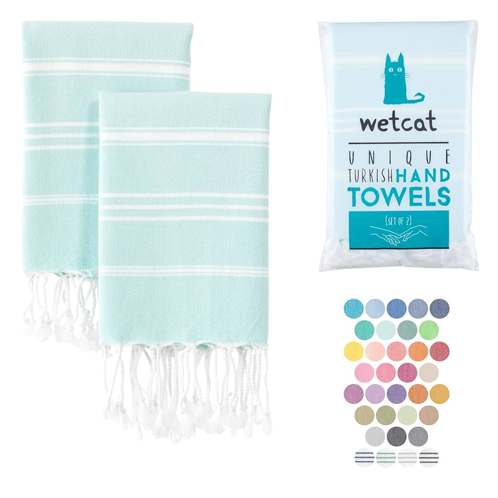 WETCAT Turkish Hand Towels with Hanging Loop, Set of 2 (20" x 30") 100% Turkish Cotton, Pre-Washe... | Amazon (US)