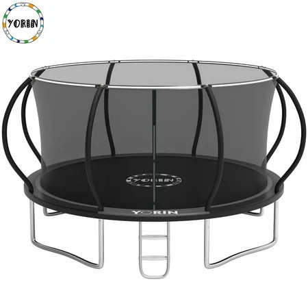 YORIN Trampoline, 12FT Trampoline with Enclosure Net, 1200LBS Trampoline for 4-5 Kids Adults, Outdoor Trampoline with Ladder, Anti-Rust Backyard Heavy Duty Pumpkin Recreational Round Trampoline | Walmart (US)