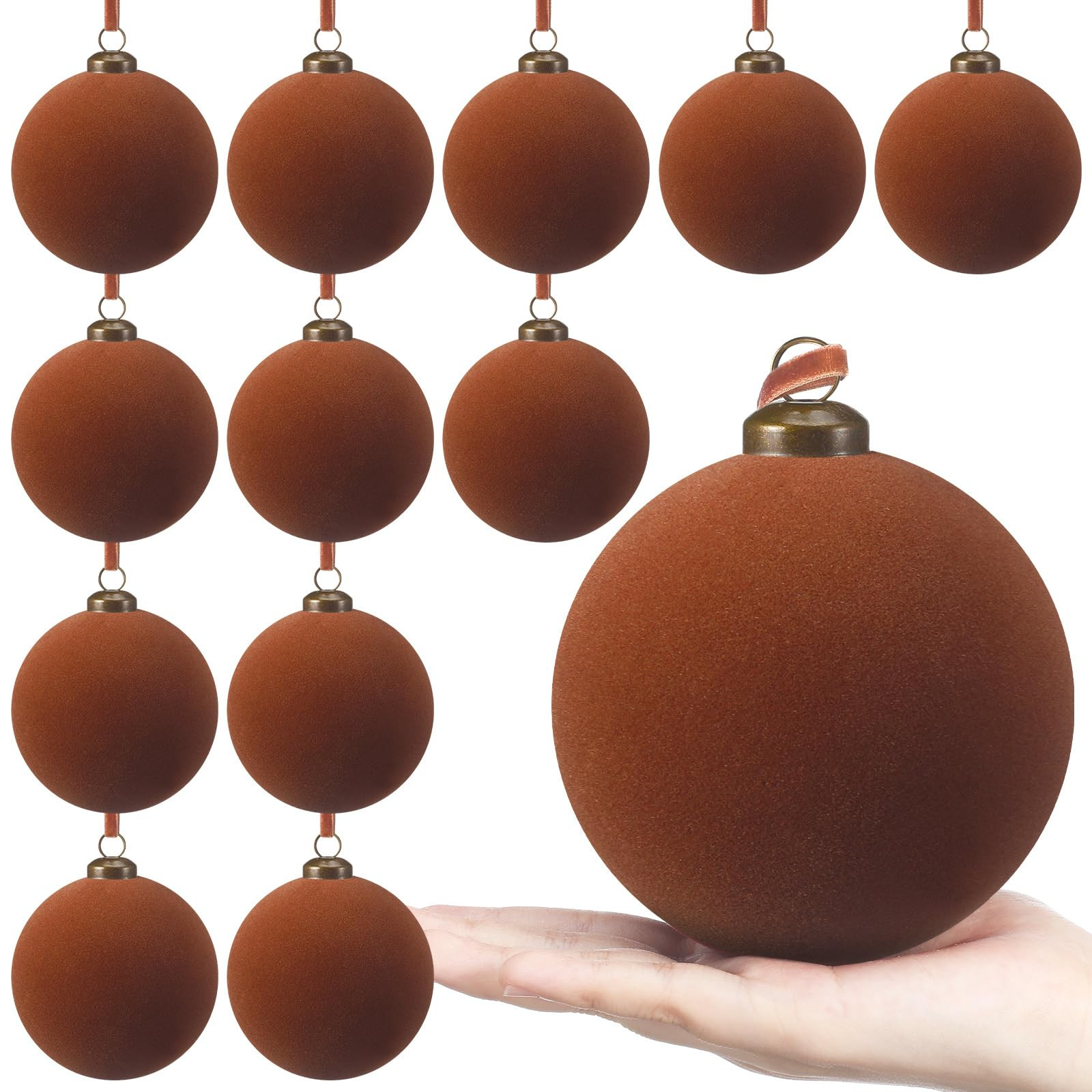12 Pcs Velvet Christmas Ball Ornaments - 4 Inch Brown Flocked Christmas Tree Balls Decorative Han... | Amazon (US)