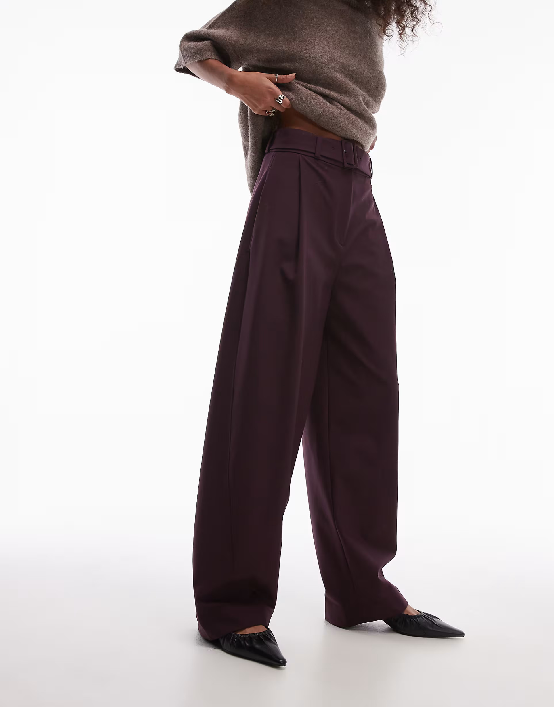 & Other Stories wool blend tailored trousers with barrel leg in burgundy | ASOS (Global)
