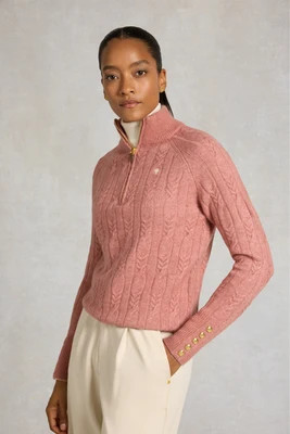 Bridget Quarter Zip Knit (Antique Rose) | Holland Cooper
