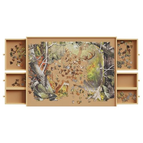 1500 Pieces Puzzle Board with 6 Drawers with Chess Set | 34.8" x 27" Portable Puzzle Table with Cover Mat, Multifunctional Tables for Adults and Kids | Amazon (US)
