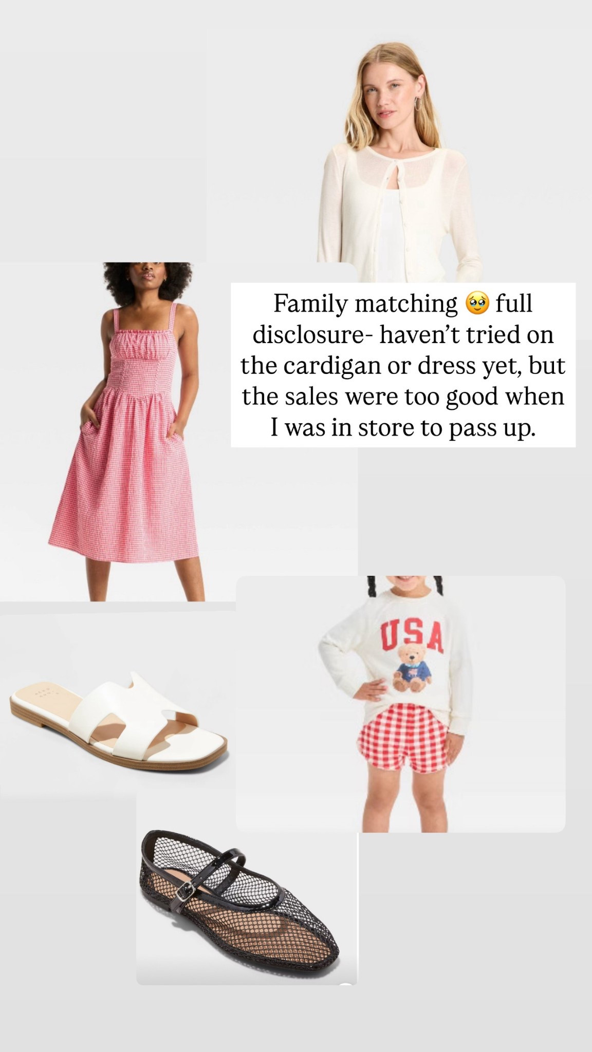 4th of July or summer style inspo. Got the USA set for Jason and totally works as a unisex set. The white sandals and black mesh flats are both like memory foam cushion inside and so comfy. Can’t wait to see how the dress and cardigan fit. The cardigan would be cute with jeans and a brown or black belt too 😍 

#LTKFamily #LTKSaleAlert #LTKSummerEdit