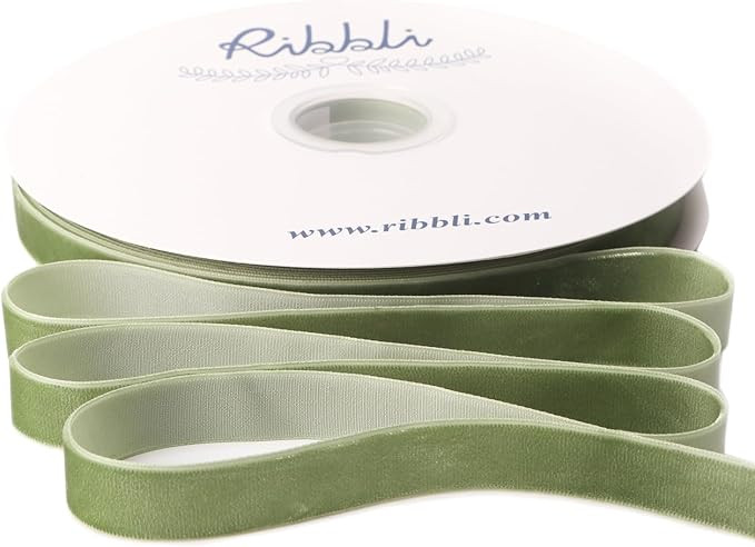 Ribbli Sage Green Velvet Ribbon 5/8 Inches Continuous 25 Yard Spool Sage Green Christmas Ribbon f... | Amazon (US)