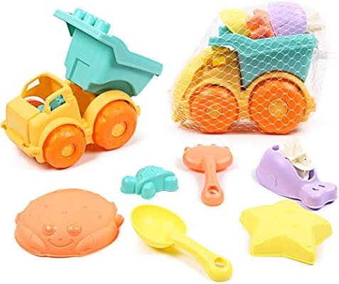 Caramella Bubble Beach Toys Set with Mesh Bag Includes Dump Truck, Water Wheel, Shovel, Rake and ... | Amazon (US)