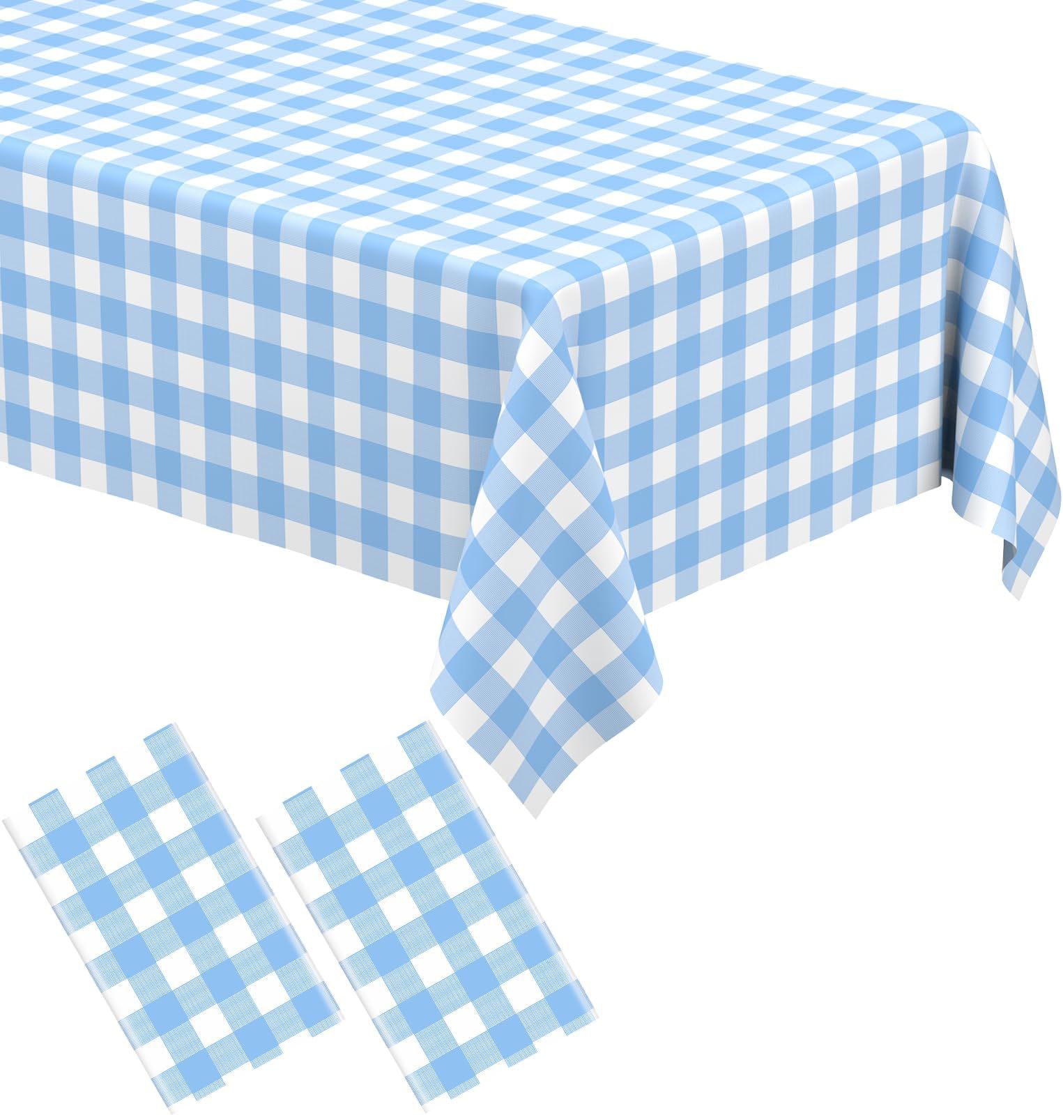 2 Pack Light Blue Gingham Tablecloth Rectangular Pale Blue and White Checkered Tablecloths Dispos... | Amazon (US)