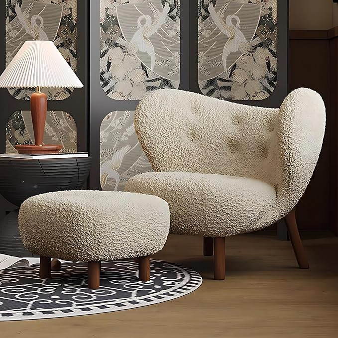 Mid-Century Modern Lounge Chair with Ottoman - Soft Lamb Fleece Upholstery, High-Resilience Foam,... | Amazon (US)