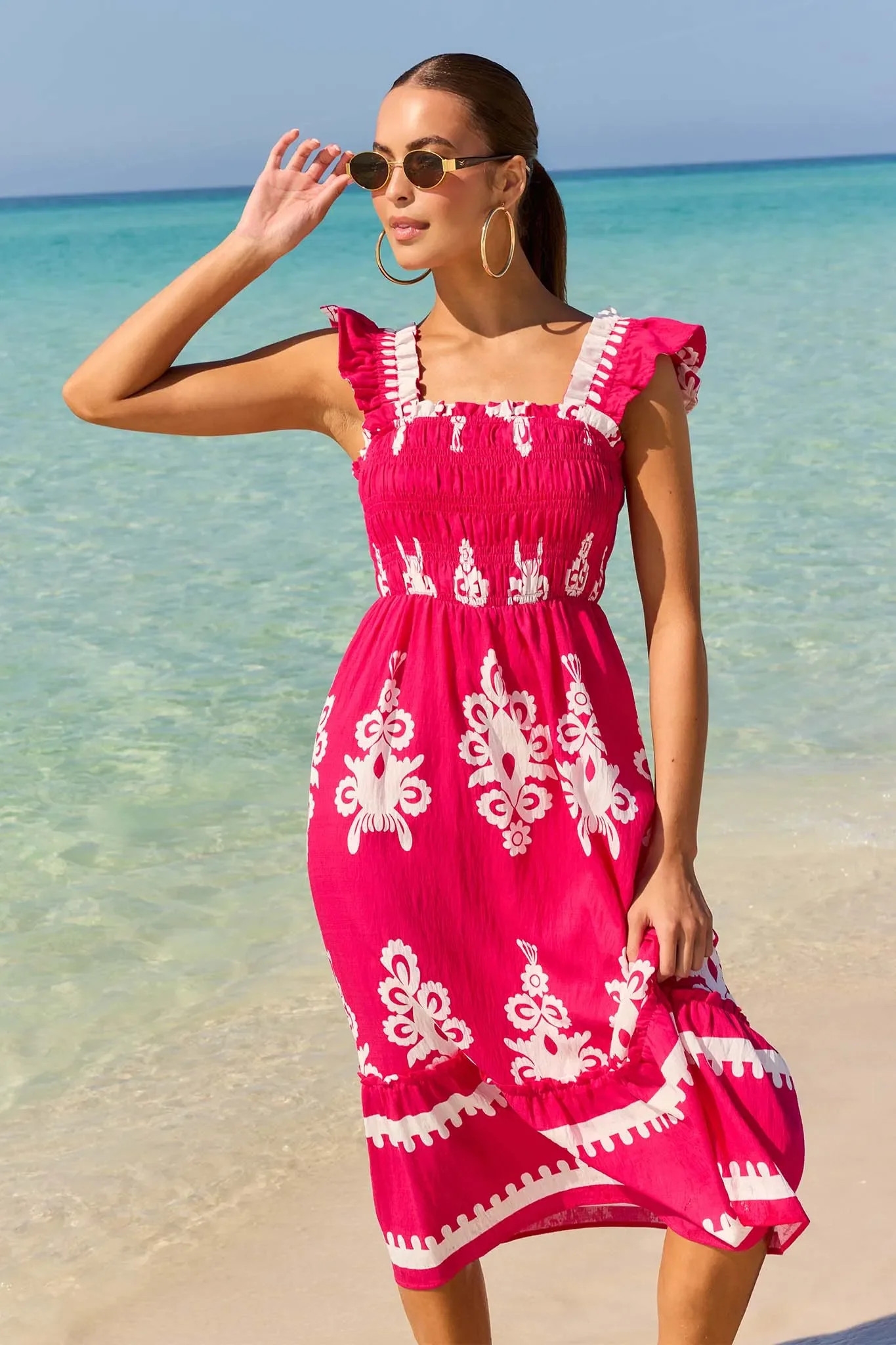 Tiffany Pink Print Midi Dress | Avara