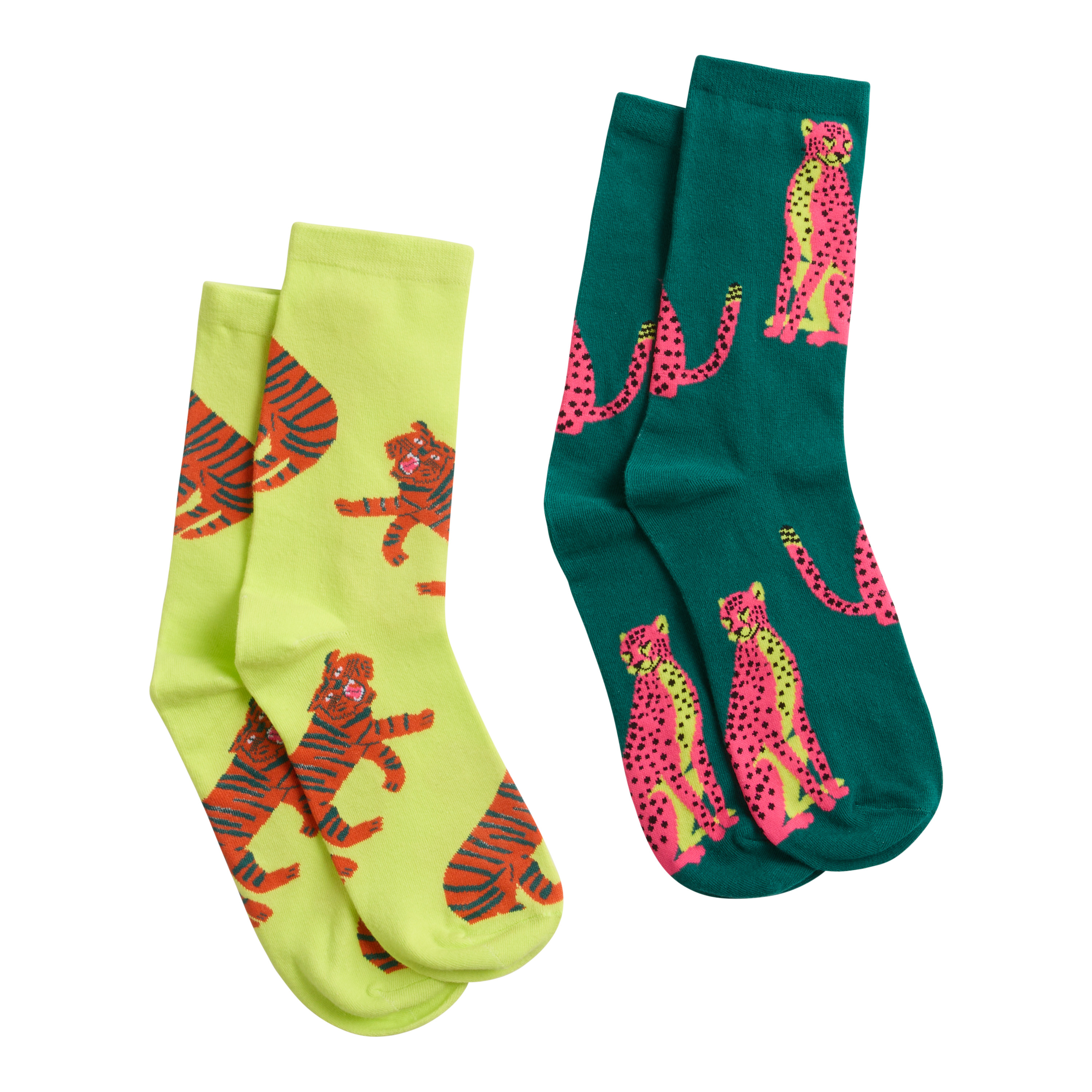 Green Jungle Cat Print Socks 2 Pack | World Market