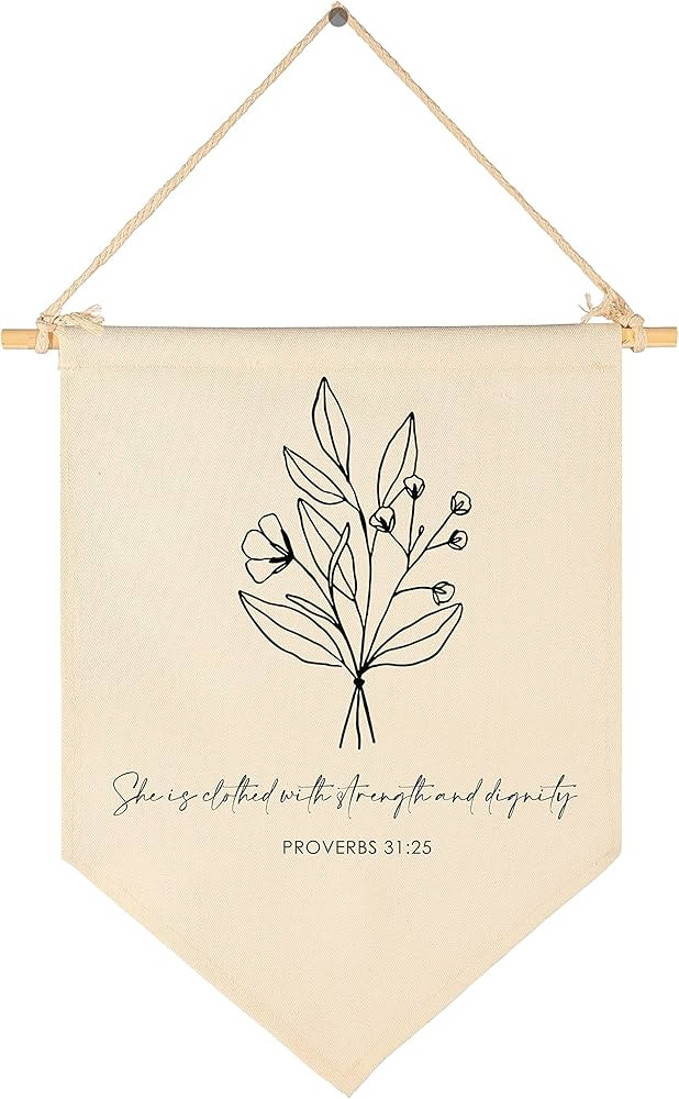 Nursery Scripture Bible Verse-Christian Botanical Decor-Canvas Hanging Pennant Flag Banner Wall S... | Amazon (US)