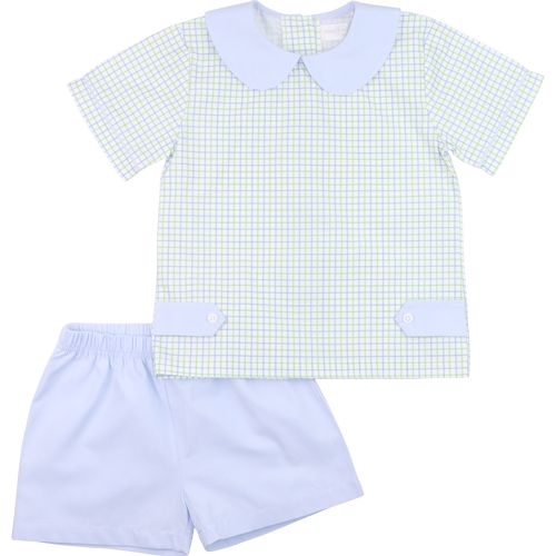 Blue And Green Windowpane Tab Short Set | Cecil and Lou