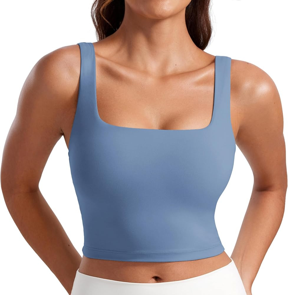 CRZ YOGA Butterluxe Square Neck Crop Tank Tops for Women - Workout Longline Sports Bras Padded Yo... | Amazon (US)