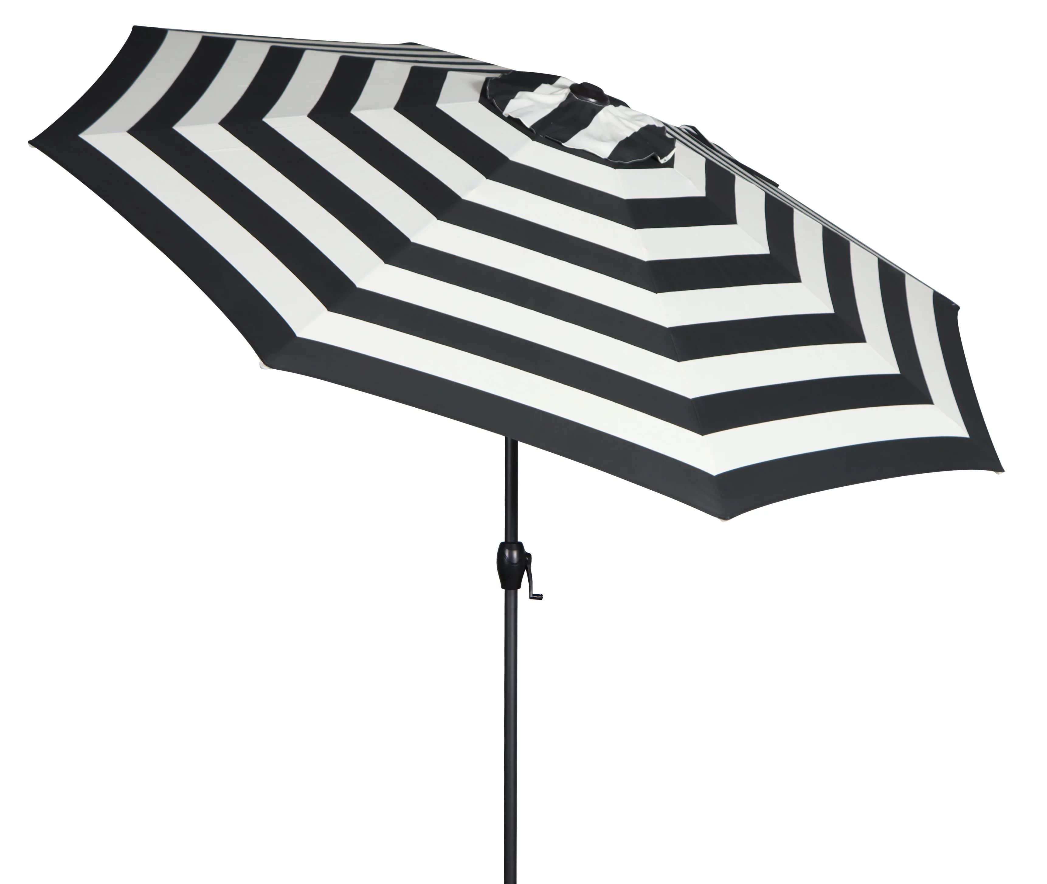 Mainstays 9ft Black & White Cabana Stripe Round Outdoor Tilting Market Patio Umbrella with Crank | Walmart (US)