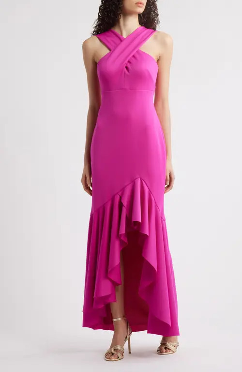 Eliza J Cross Neck High-Low Evening Dress in Hot Pink at Nordstrom, Size 2 | Nordstrom