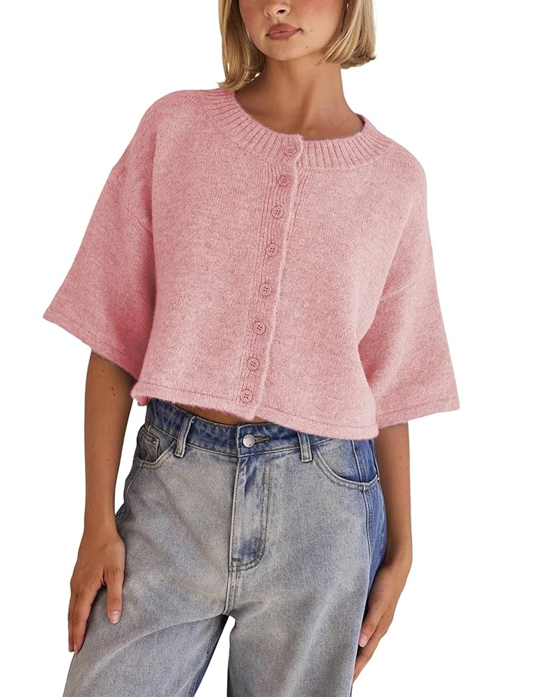 Springrain Cardigan Sweaters for Women Lightweight Knit Cropped Cardigan Button Up Solid Knitwear | Amazon (US)