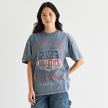 Arizona Womens Crew Neck Short Sleeve Oversized Juniors Graphic T-Shirt | JCPenney