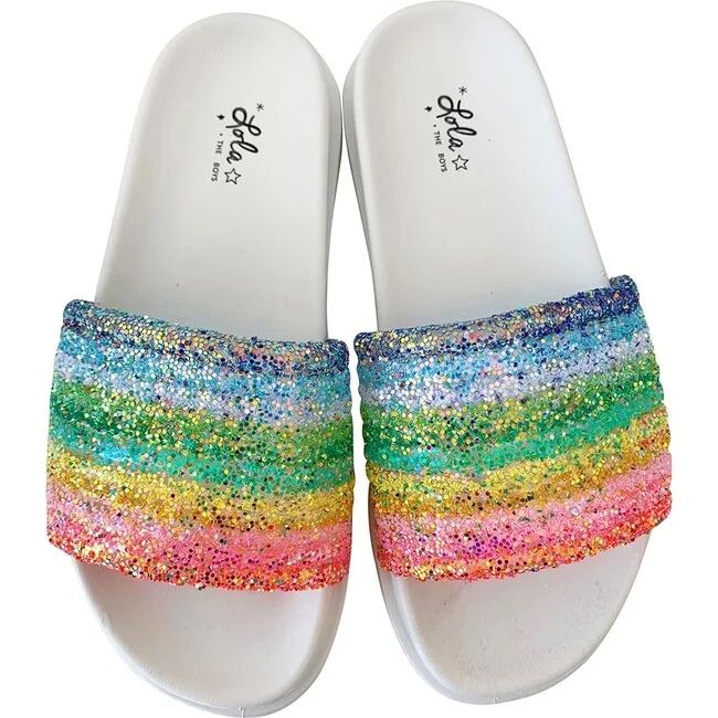 Glitter Rainbow Slides, White - Lola + The Boys Shoes | Maisonette | Maisonette