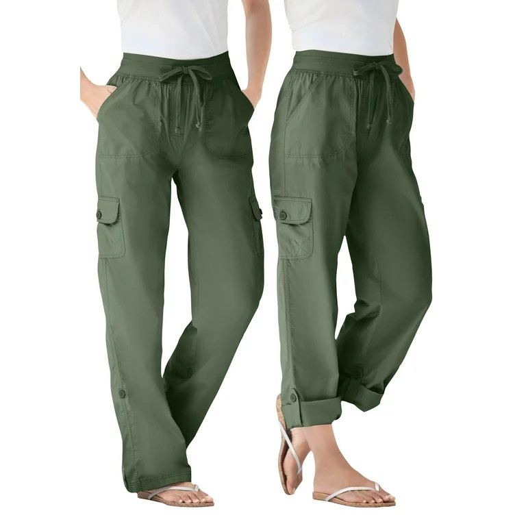 Woman Within Plus Size Convertible 2-in-1 Cargo Pant & Capri | Elastic Waist - 16 W, Olive Green | Walmart (US)
