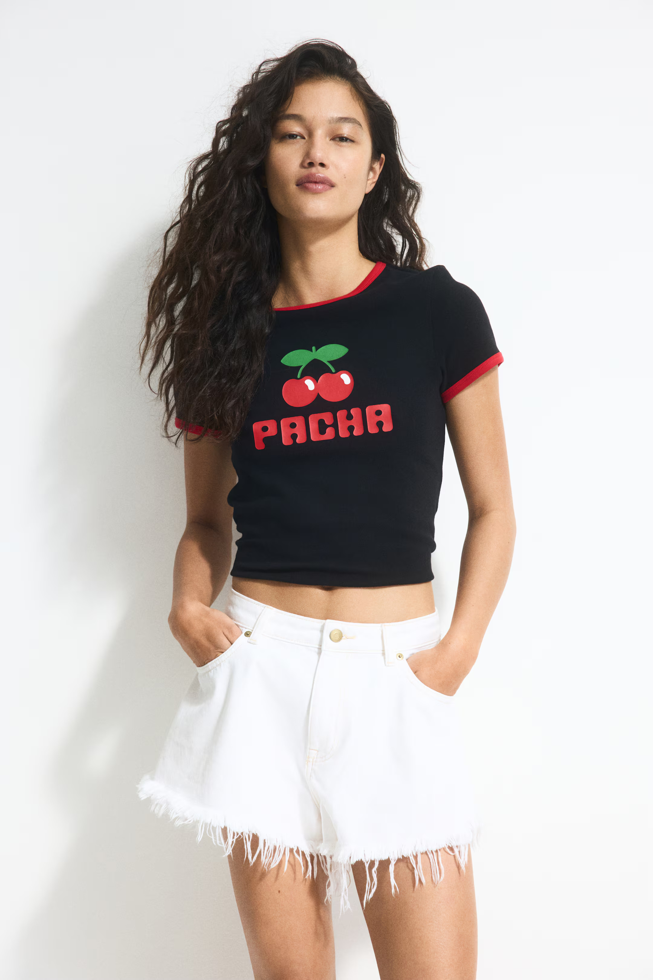 Printed T-shirt - Black/Pacha - Ladies | H&M GB | H&M (UK, MY, IN, SG, PH, TW, HK)