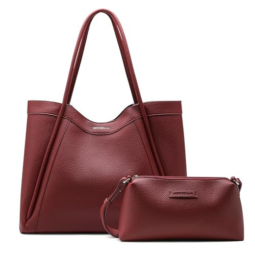NEWBELLA Tote Bag for Women Vegan Leather Shoulder Purse Weekender Bag Shopper Handbag (Burgundy) | Amazon (US)