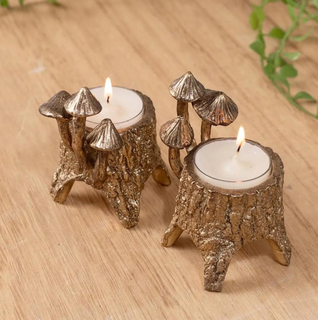 Mushroom Tealight Candle Holders Set, Brass Woodland Decor, Cottagecore Candle Holders, Rustic Fo... | Etsy (Global)