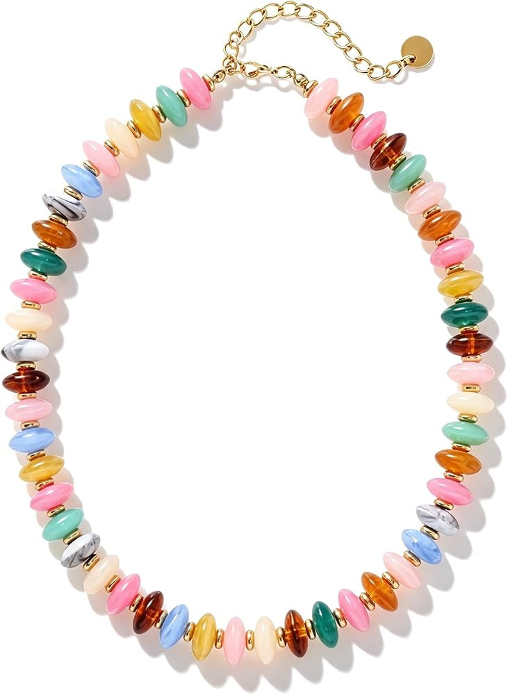 Chunky Colorful Beaded Necklaces for Women Big Bead Boho Choker Necklace Trendy Heart Statement N... | Amazon (US)