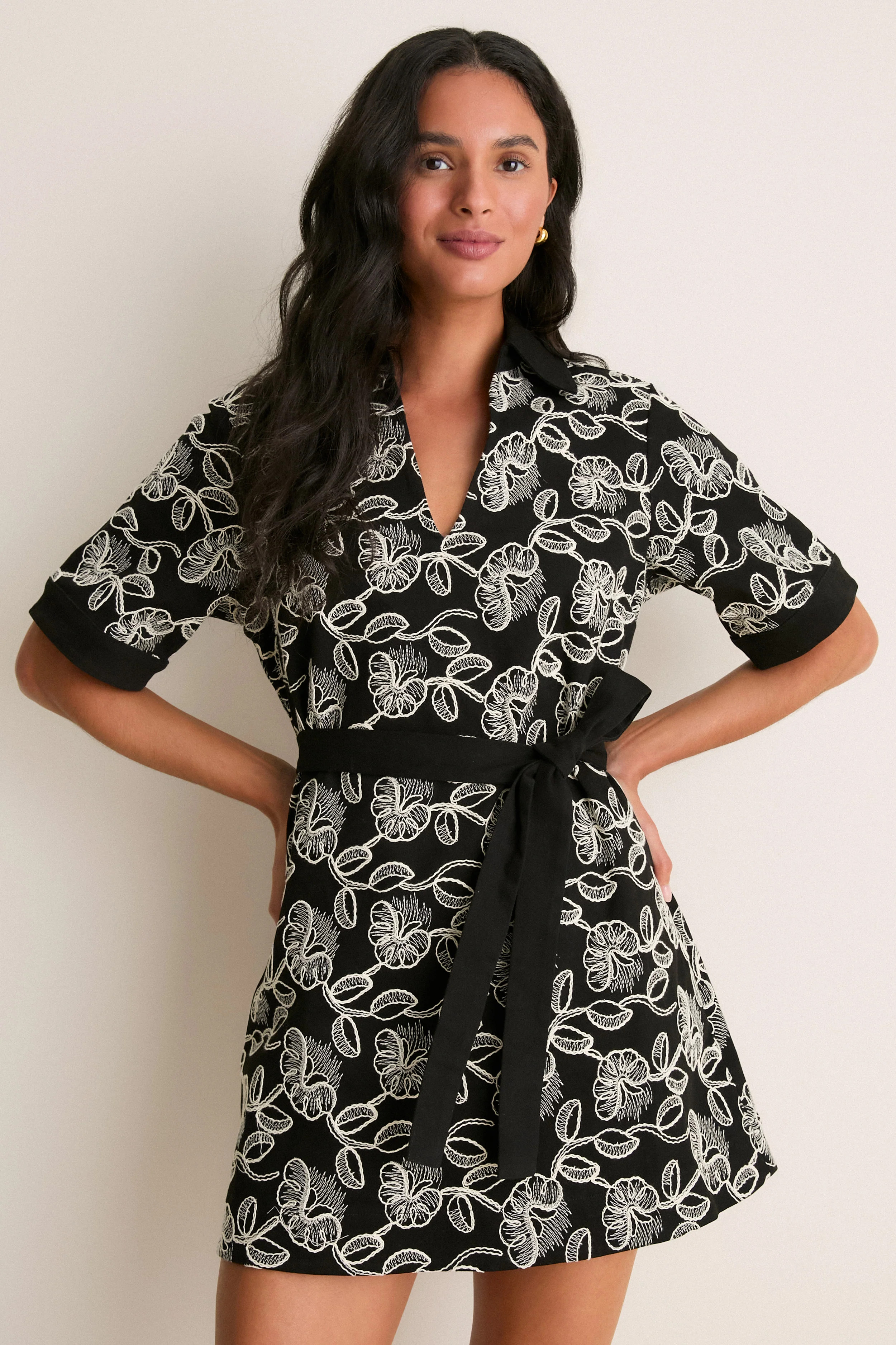 Black & White Embroidered Denim Drew Mini Dress | Tuckernuck (US)