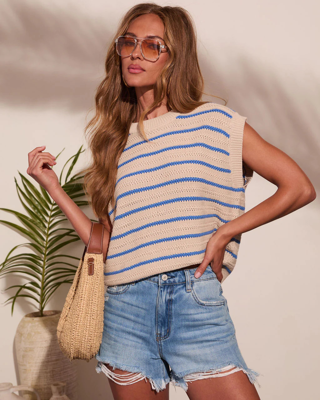 Quiet Tide Striped Knit Sleeveless Sweater | VICI