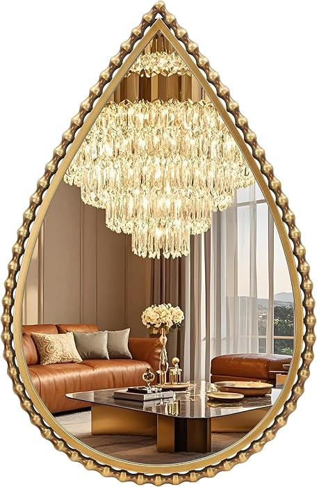 24" x 36" Teardrop Wall Mirror, Antique Gold Bold Beaded Frame | Amazon (US)