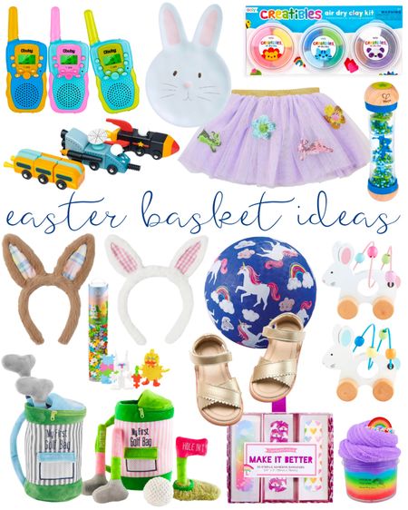 Easter basket ideas | bunny plate | bunny abacus toy | tutu | golf set | rainbow slime | mini interlocking puzzle | walkie talkies | rainmaker | craft set | sandals 

#LTKbaby #LTKkids #LTKfamily