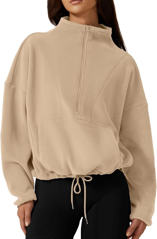 QINSEN Women Half Zip Fleece Sweatshirt Mock Neck Long Sleeve Winter Cozy Sherpa Pullover Sweater... | Amazon (US)