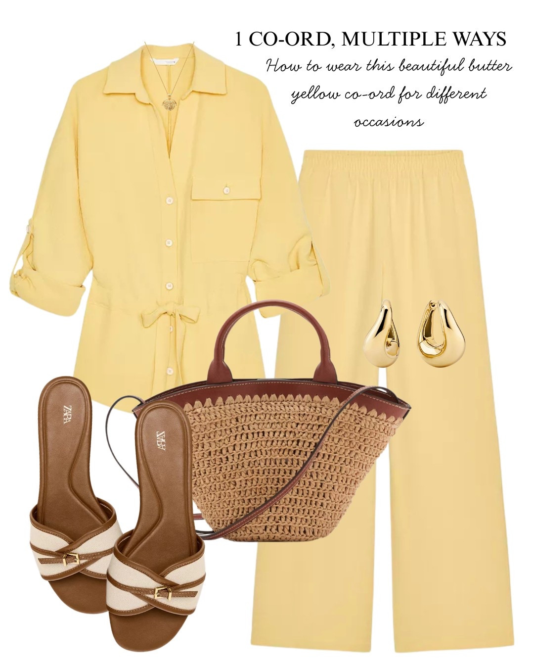 Yellow summer co-ord ! Classic and chic paired with raffia bag and cream and tan sandals 

#LTKAroundTheWorld #LTKuk #LTKsummer