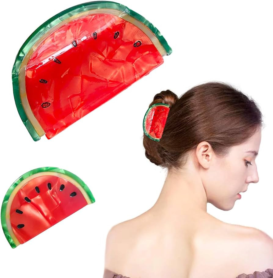 Hair Clips 2 PCS Watermelon Hair Claws Clips Fruit Hair Clips for Women Girls, Small Size, Cellul... | Amazon (US)