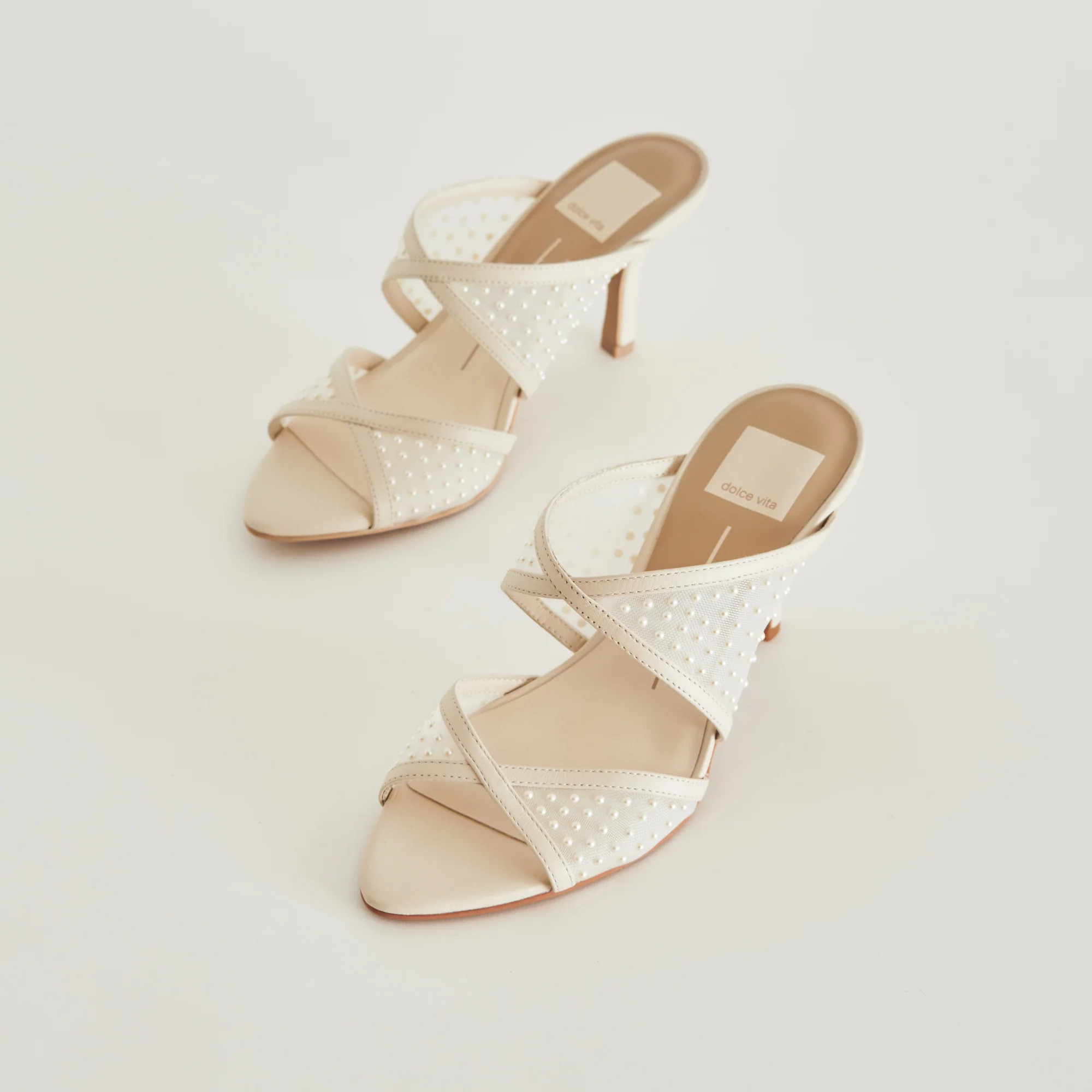 Mandel Pearl Heels Ivory Mesh | DolceVita.com