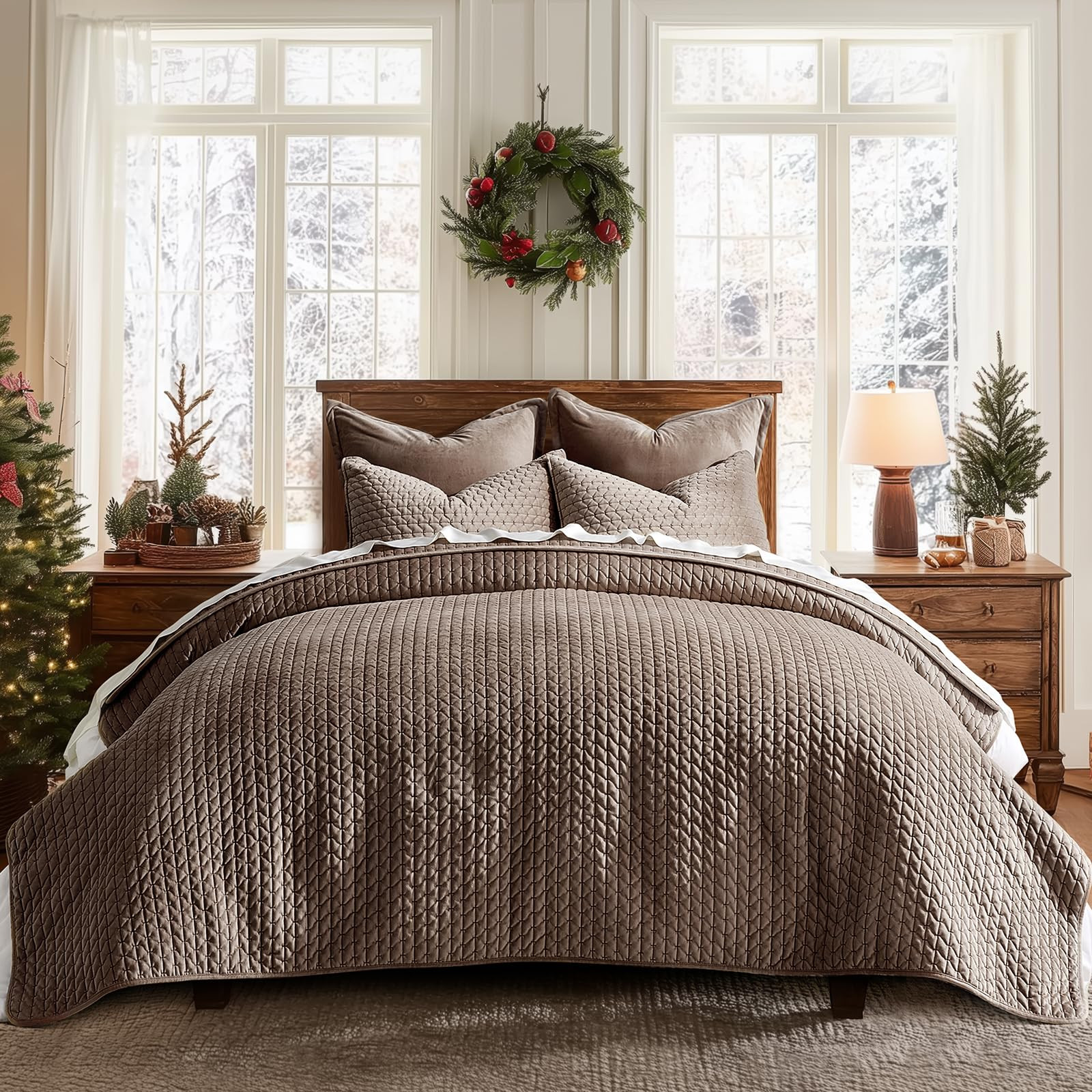 EverGrace Luxury Velvet Quilt Set King Size 3 Piece, Soft Cross-Stitch Velvet Comforter Set with ... | Amazon (US)